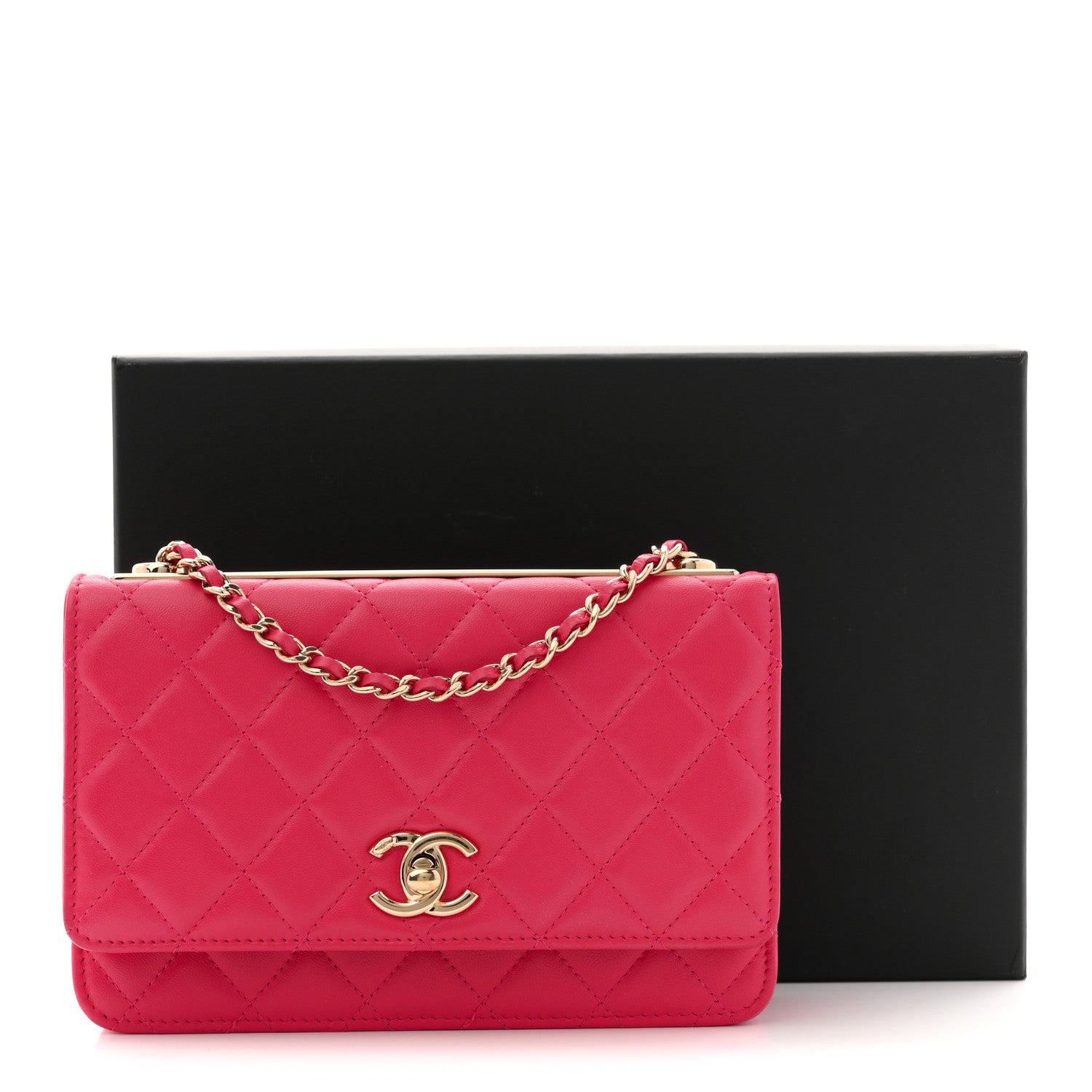 Chanel Lambskin Quilted Trendy CC Wallet On Chain WOC Dark Pink