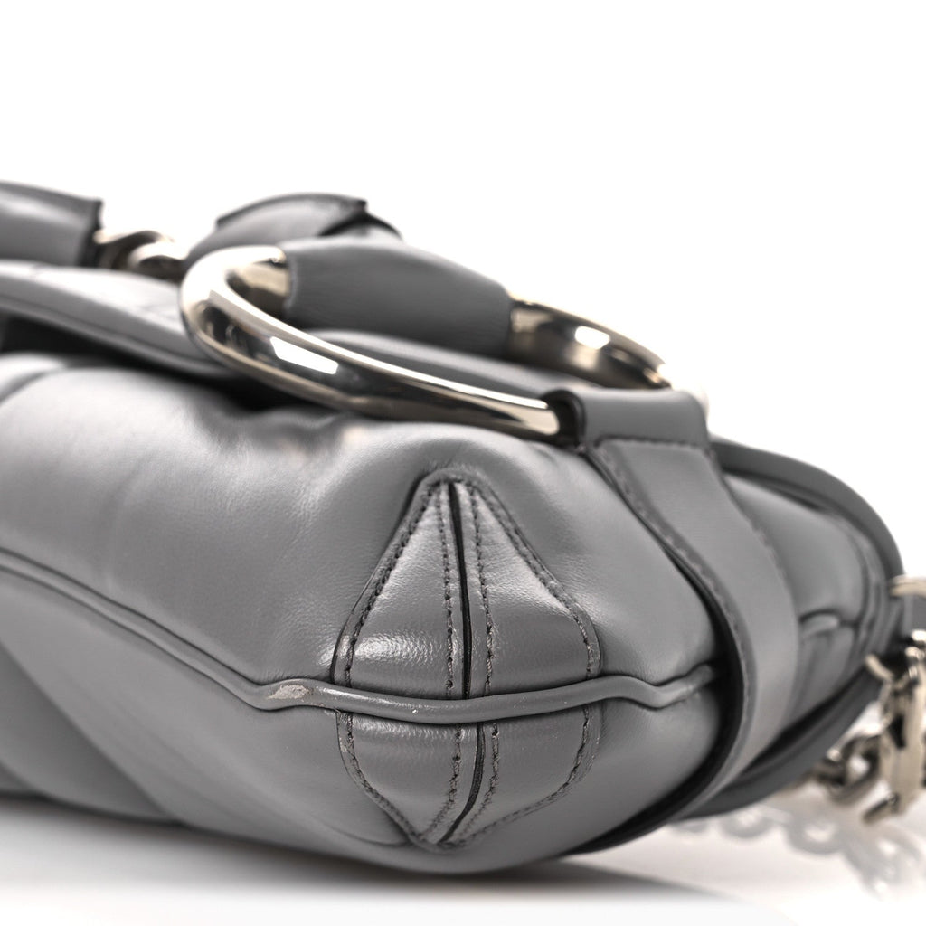 Gucci Nappa Vertical Matelasse Medium Maxi Horsebit Chain Shoulder Bag Grey
