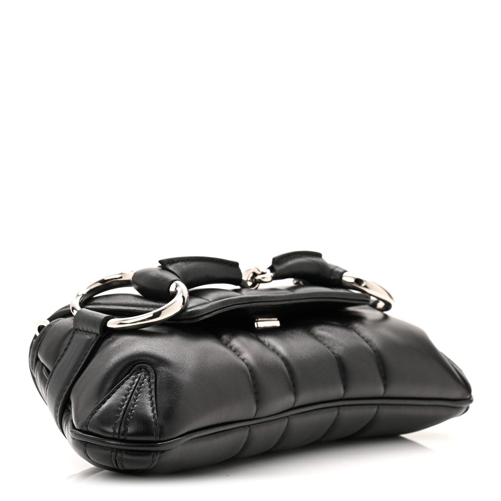 Gucci Nappa Vertical Matelasse Small Maxi Horsebit Chain Shoulder Bag Black