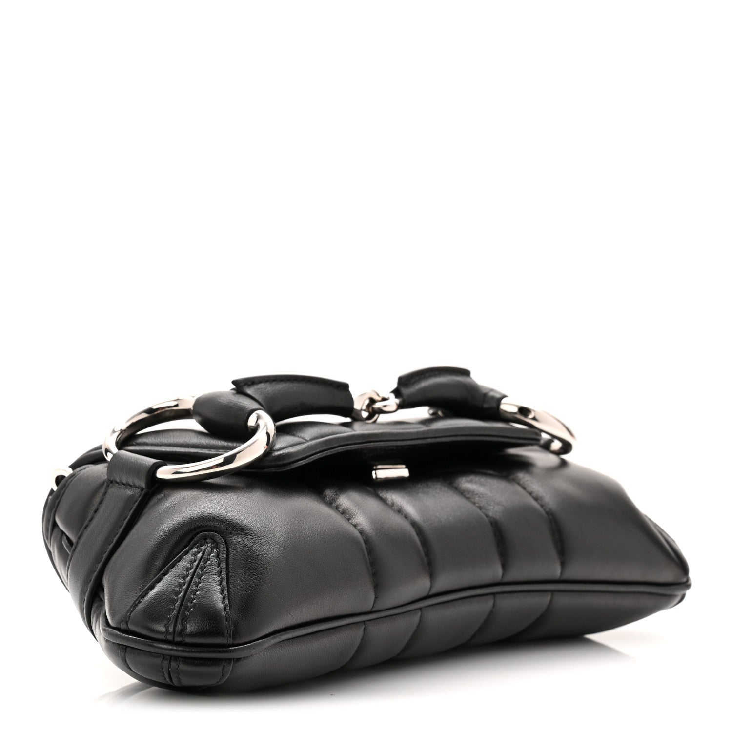 Gucci Nappa Vertical Matelasse Small Maxi Horsebit Chain Shoulder Bag Black