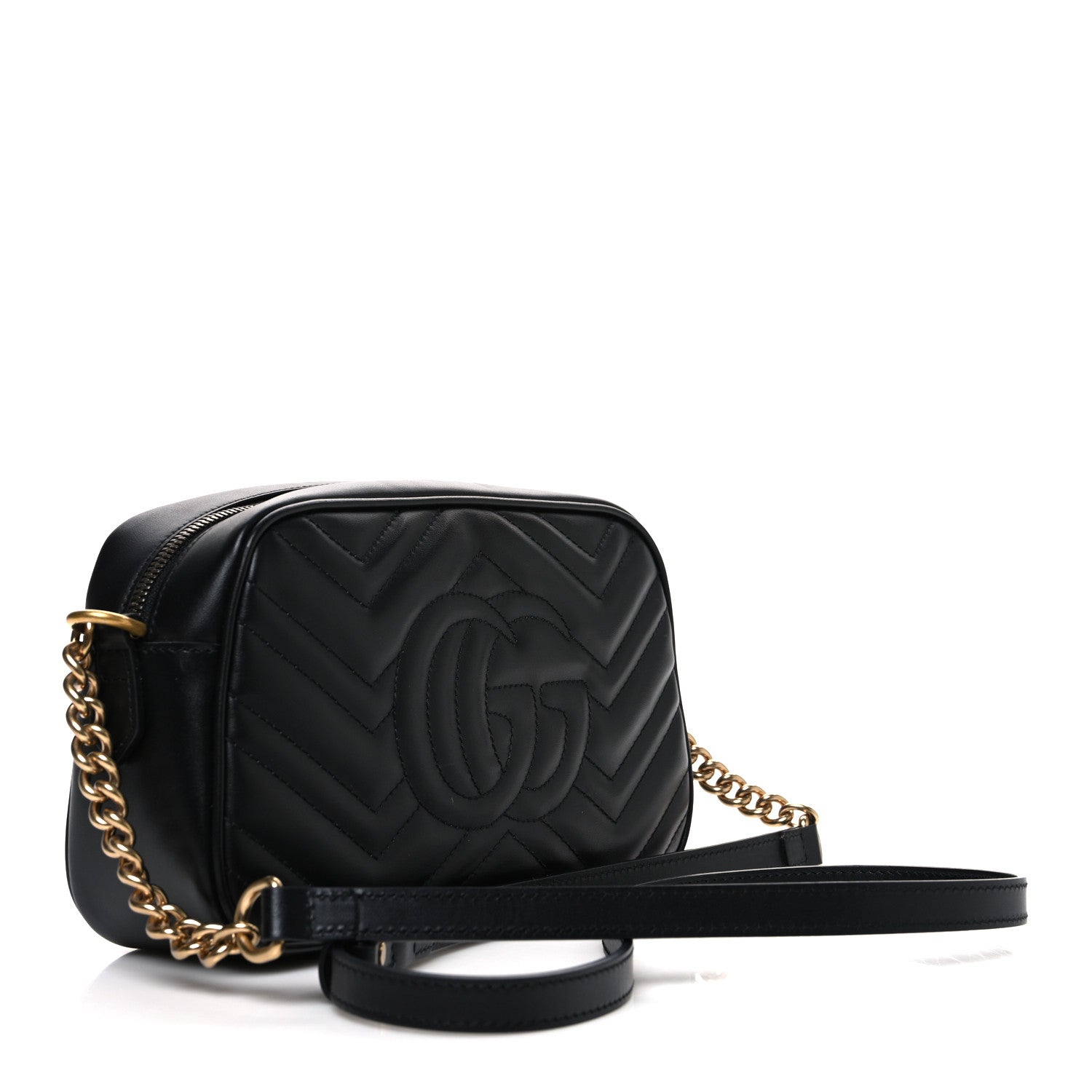 Gucci Calfskin Matelasse Small GG Marmont Chain Shoulder Bag Black