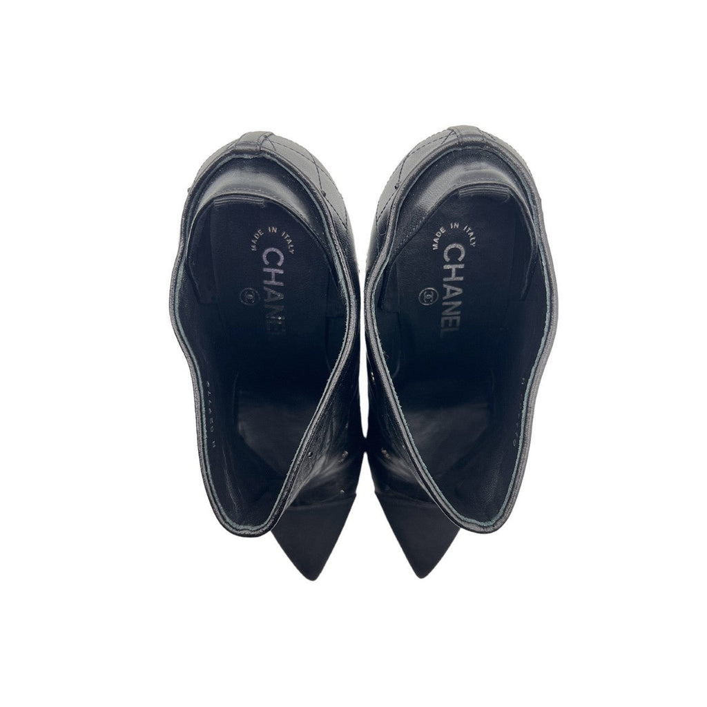 Chanel Black Quilted Leather Pointed Toe Ankle Boots - Sz 39.5