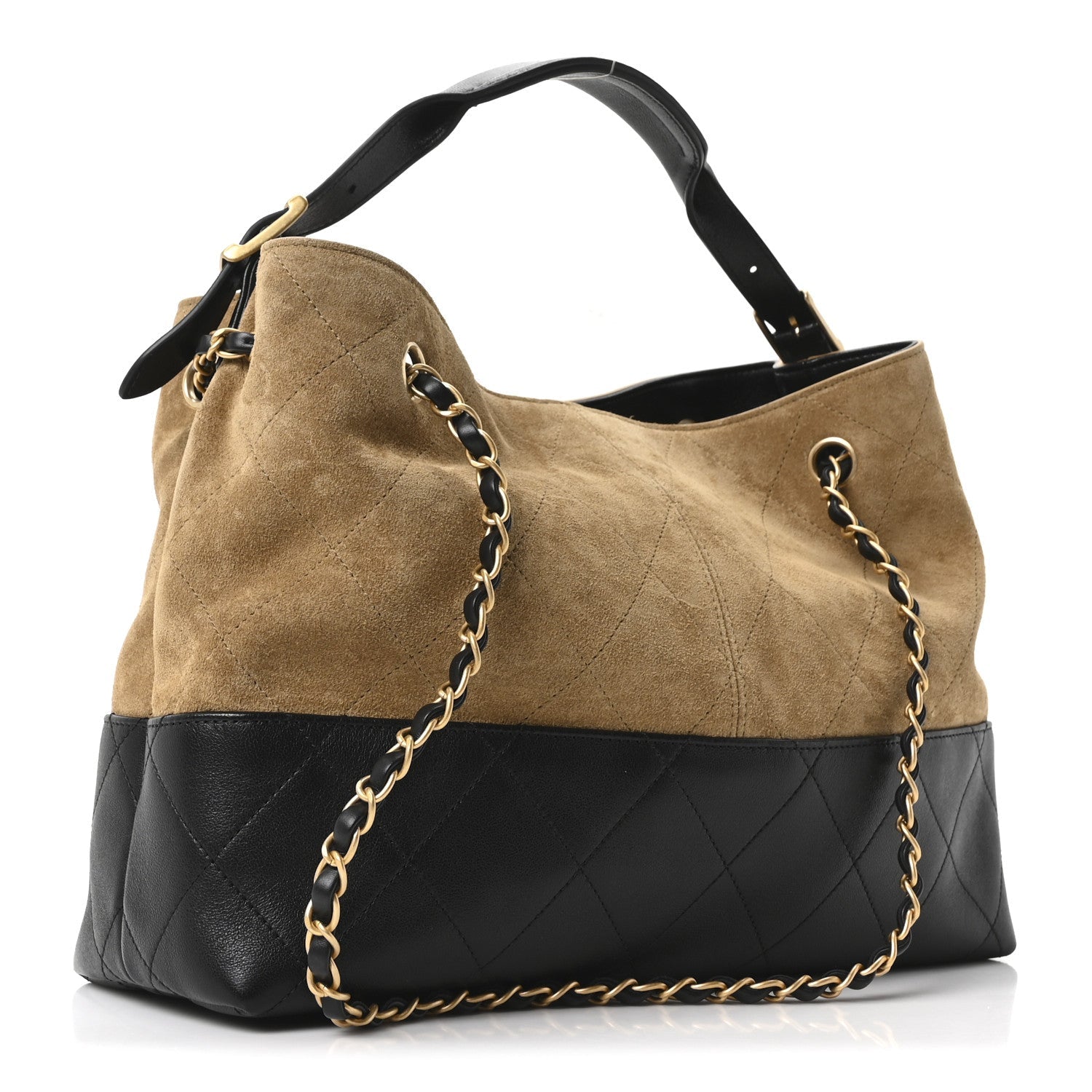 Chanel Suede Calfskin Shiny Lambskin Quilted Small Coco Base Shopping Bag Beige Black