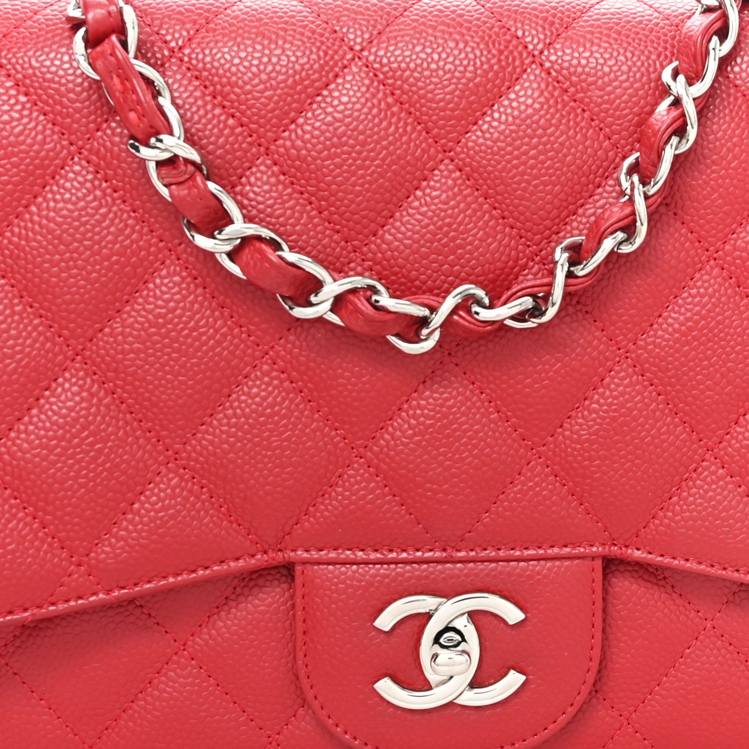 Chanel Caviar Quilted Jumbo Single Flap Red