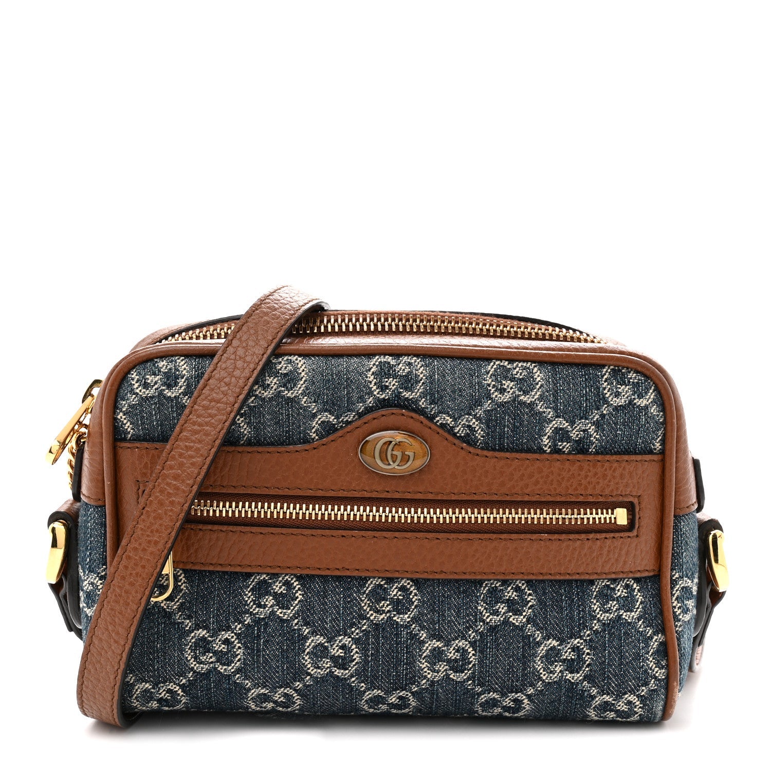 Gucci New Denim GG Monogram Dollar Calfskin Mini Ophidia Shoulder Bag Blue Tea Cuir Epilog