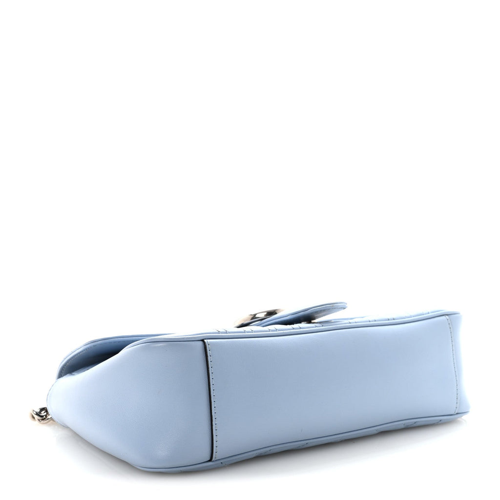 Gucci Calfskin Matelasse Small GG Marmont Shoulder Bag Porcelain Light Blue