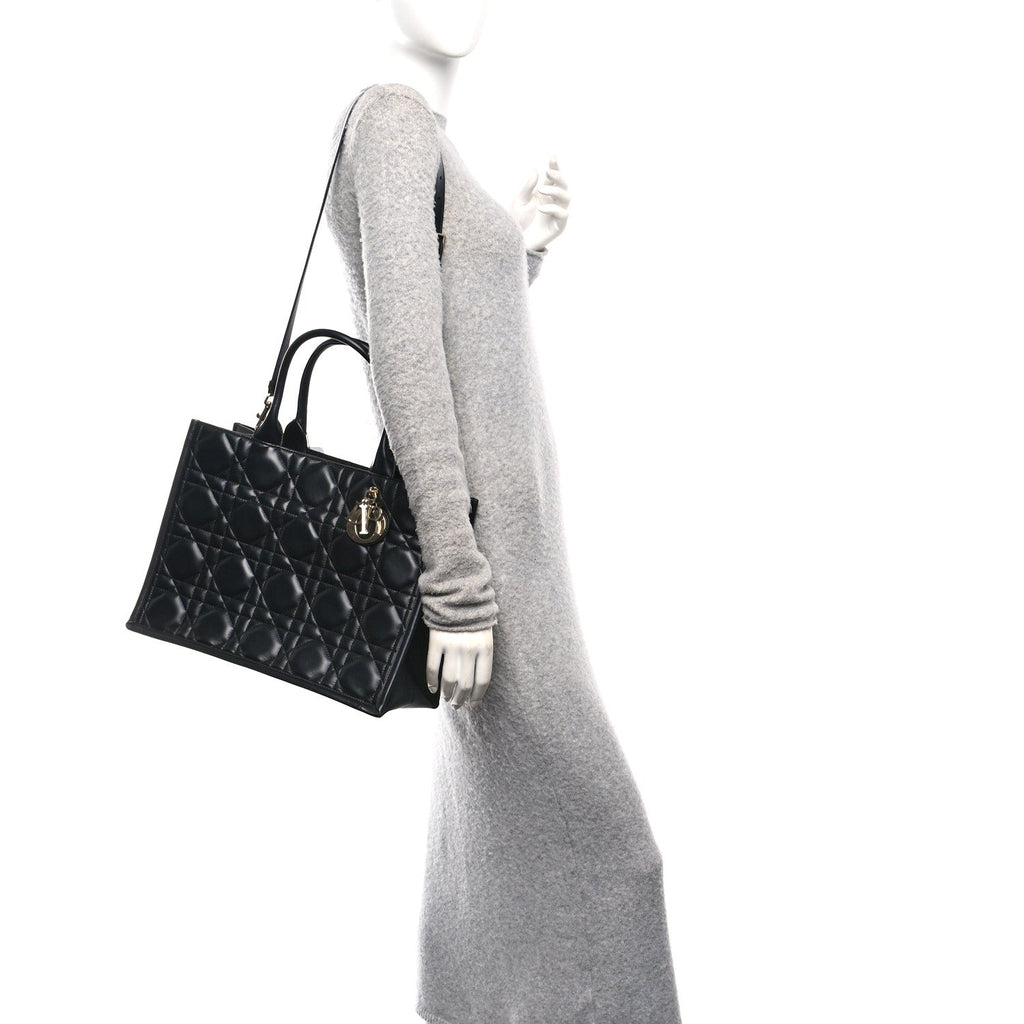 Christian Dior Calfskin Macro Cannage Medium Book Tote Black