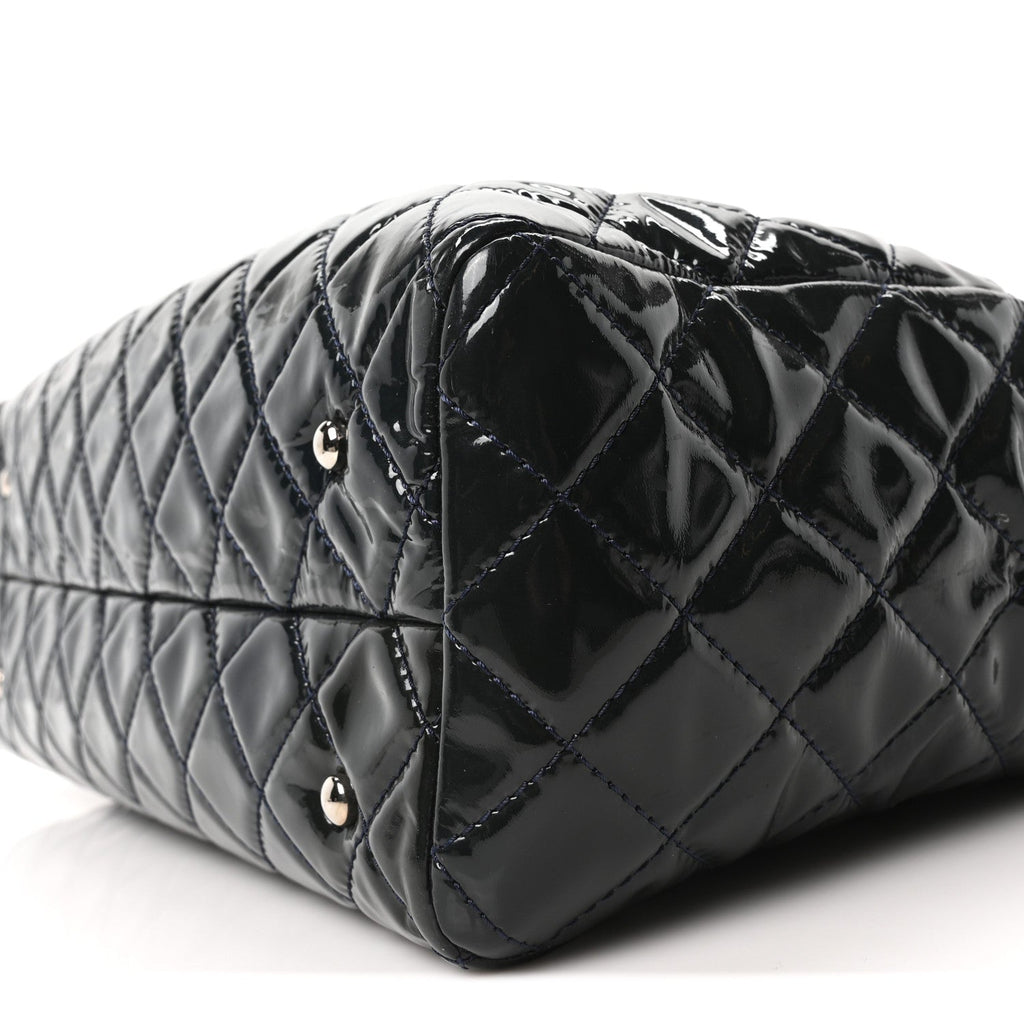 Chanel Patent Quilted Large Coco Shine Shopping Tote Navy
