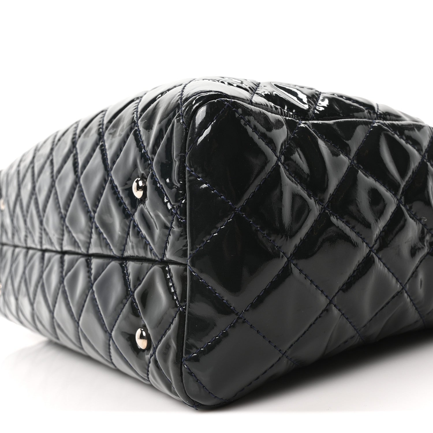 Chanel Patent Quilted Large Coco Shine Shopping Tote Navy