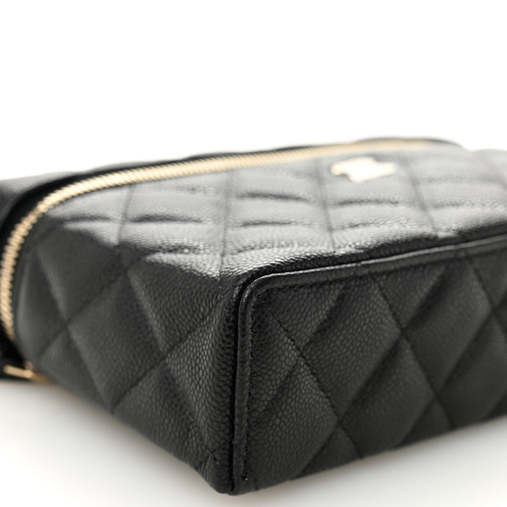 Chanel Caviar Quilted Top Handle Slim Vanity With Chain Black