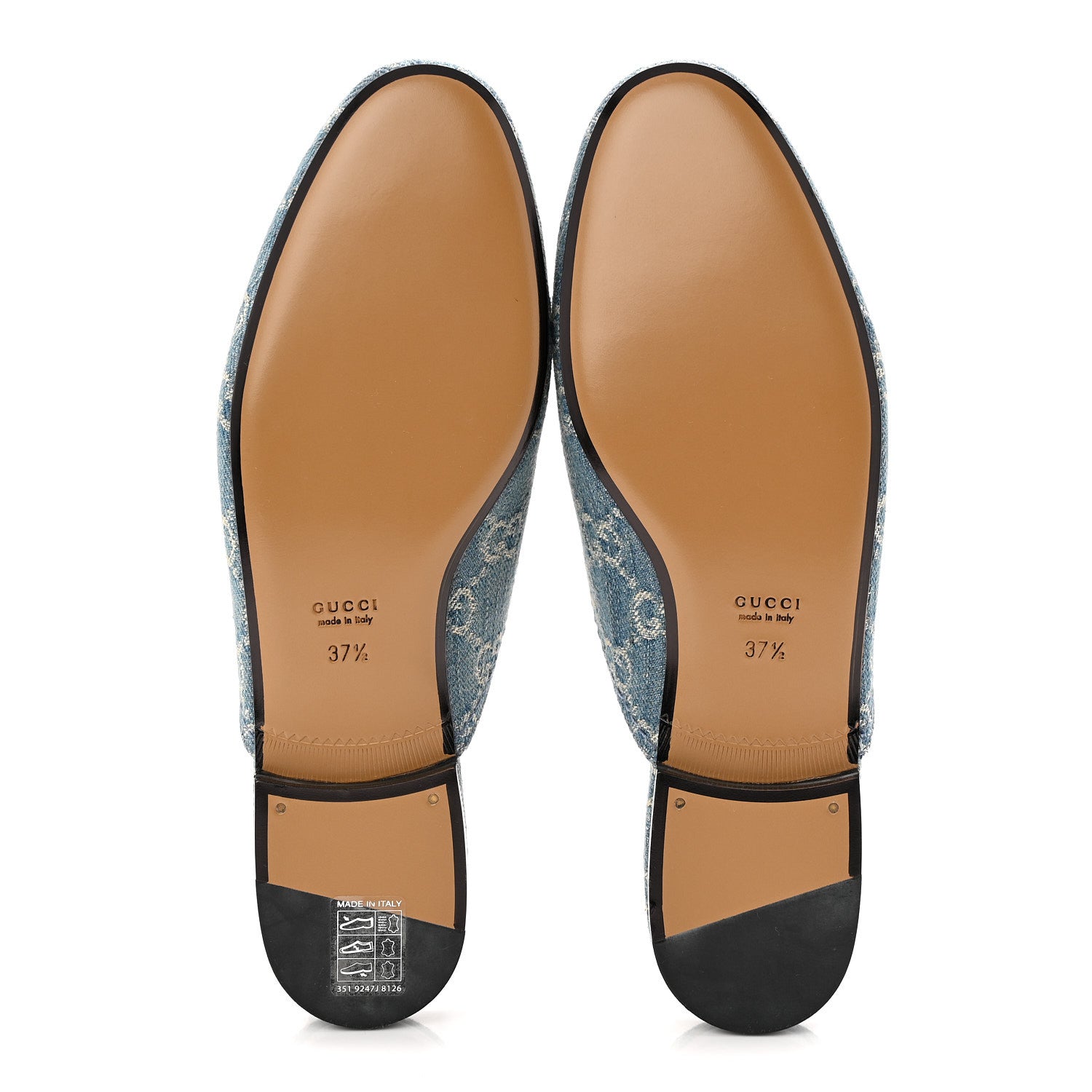 Gucci New Denim GG Malaga Kid Womens Princetown Slippers 37.5 Light Blue Royale