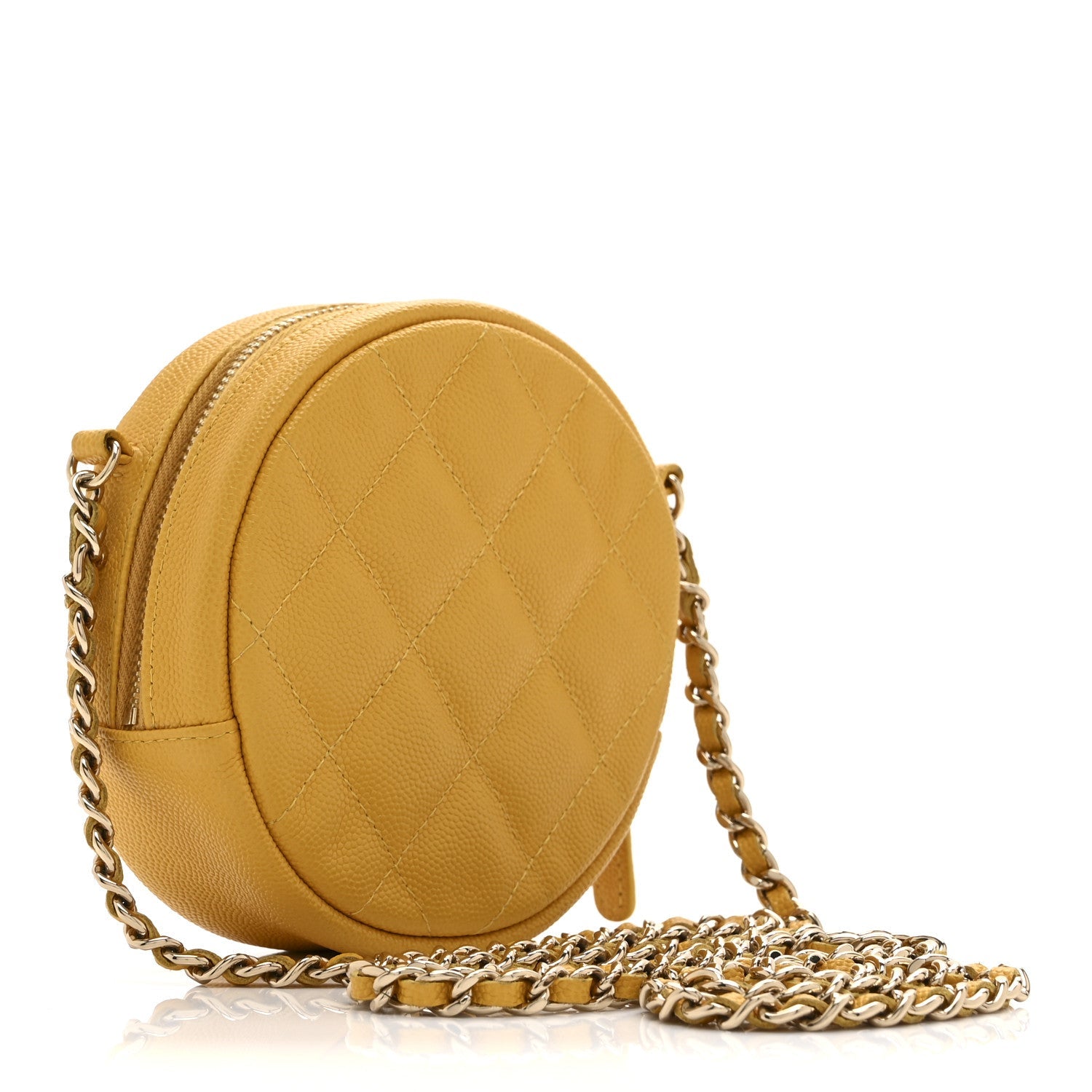 Chanel Caviar Quilted Round Clutch With Chain Yellow