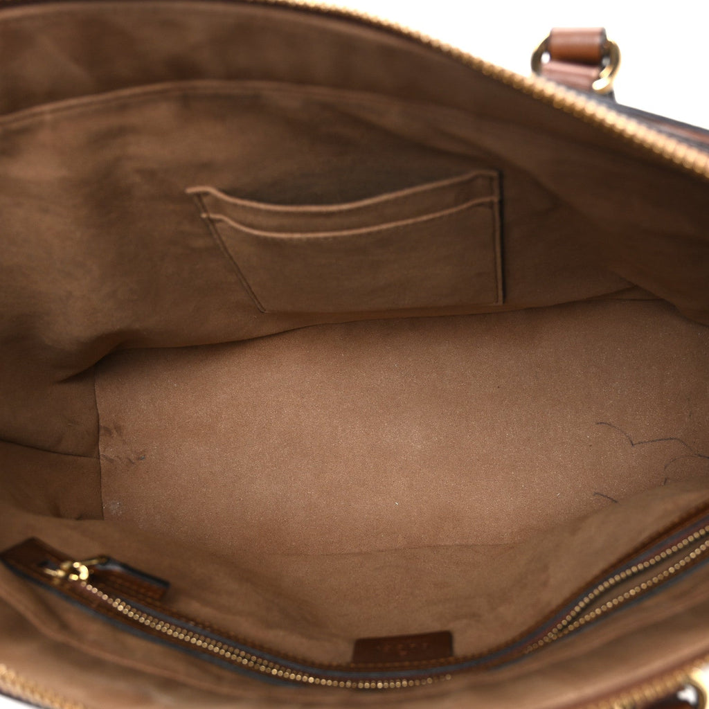 Gucci GG Supreme Monogram Medium Zippered Bucket Tote Beige Tuscany