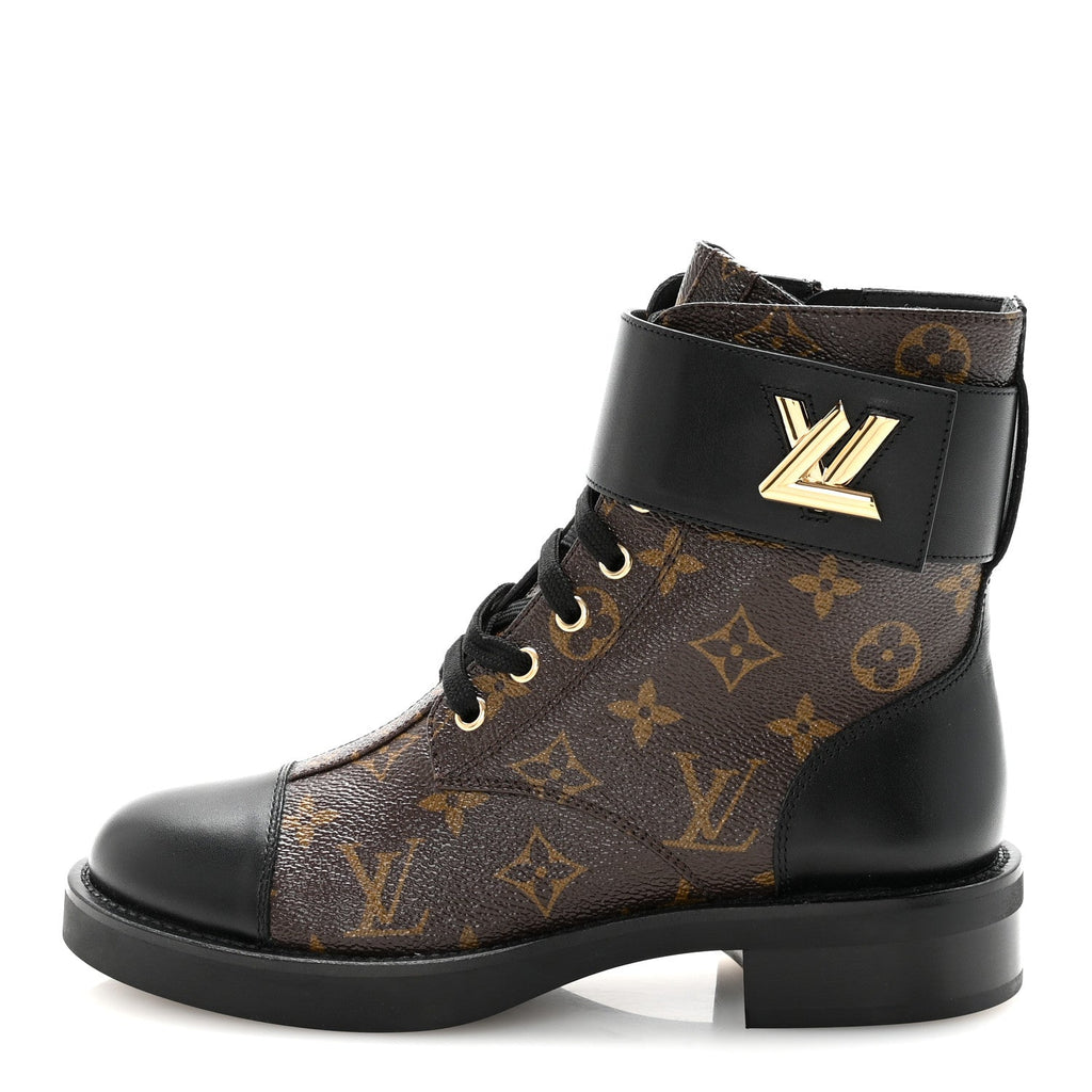 Louis Vuitton Calfskin Monogram Wonderland Flat Ranger Boots 37 Black