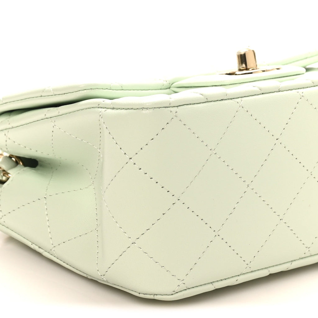 Chanel Lambskin Quilted Mini Square Flap Light Green