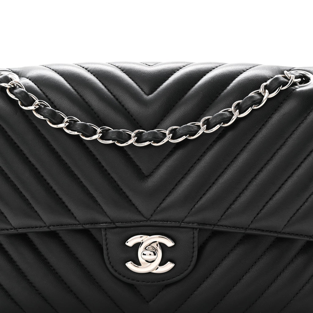 Chanel Lambskin Chevron Quilted Medium Double Flap Black
