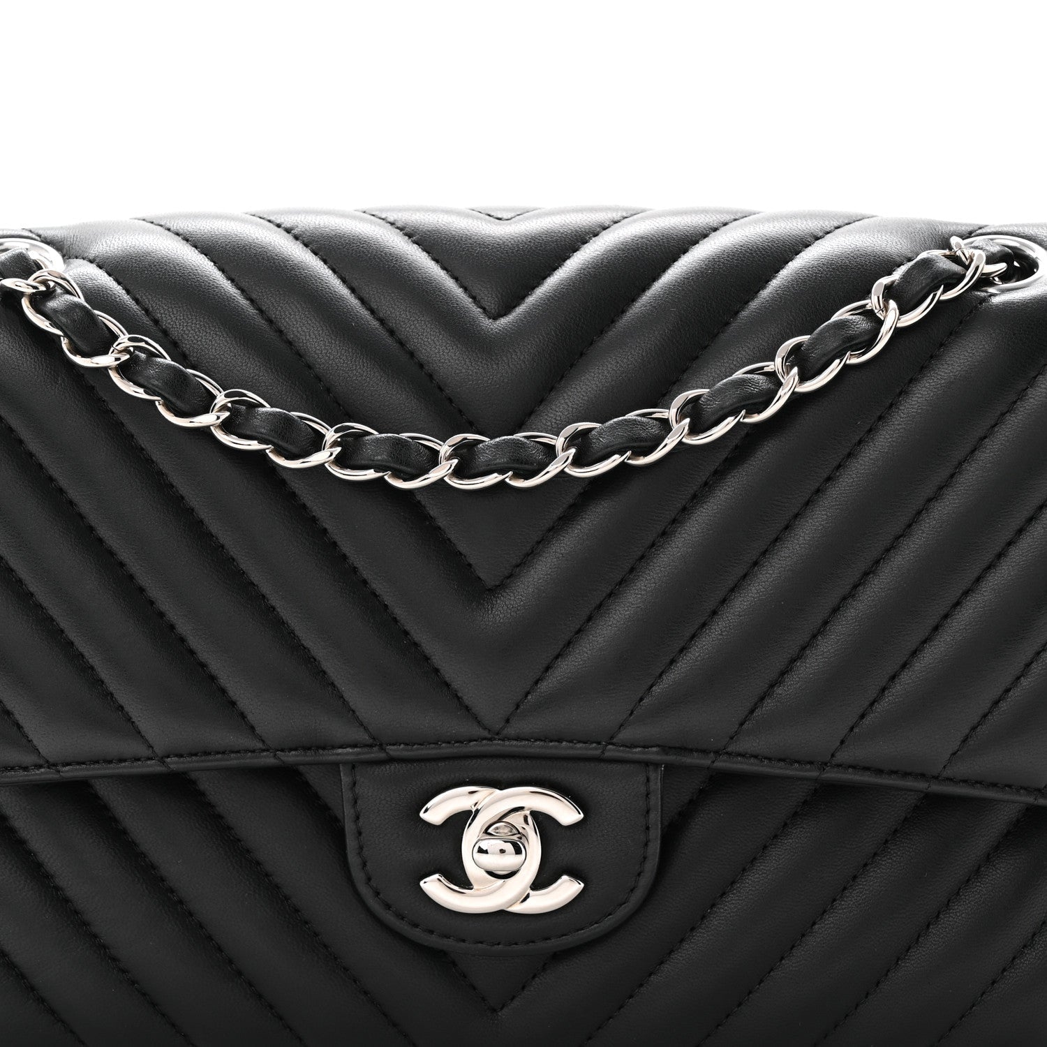 Chanel Lambskin Chevron Quilted Medium Double Flap Black