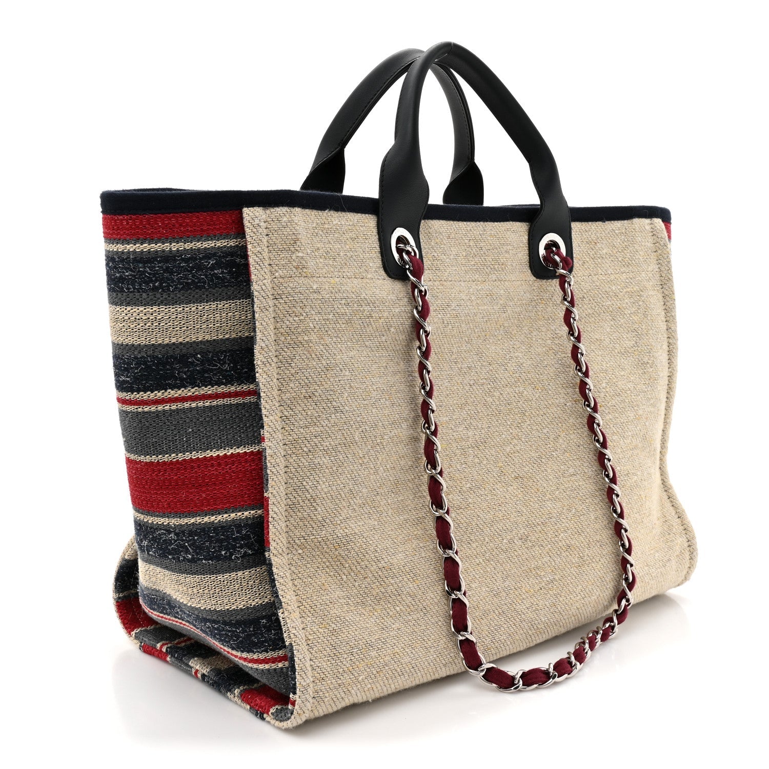 Chanel Striped Canvas Medium Deauville Tote Beige