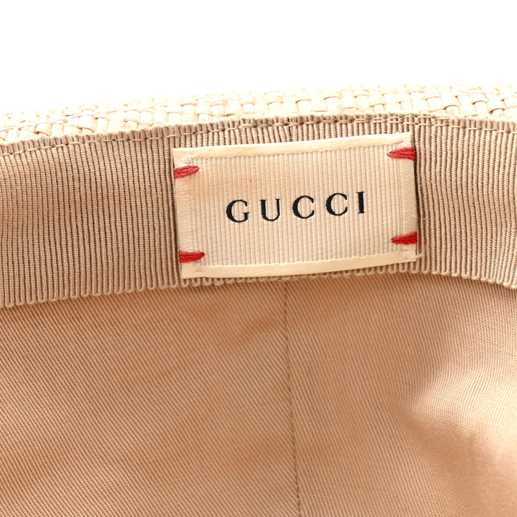 Gucci Straw Grosgrain Wide Brim Hat L Black