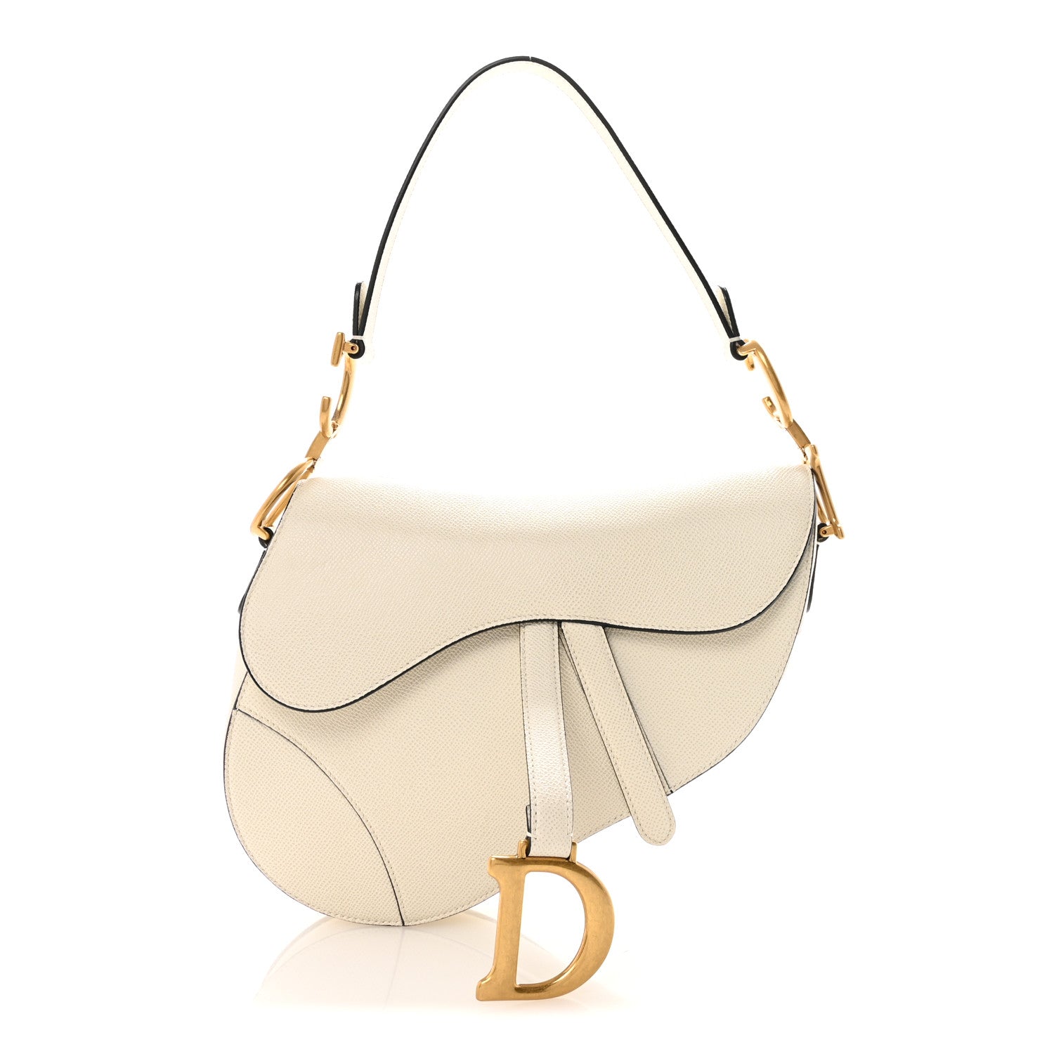 Christian Dior Grained Calfskin Saddle Bag White
