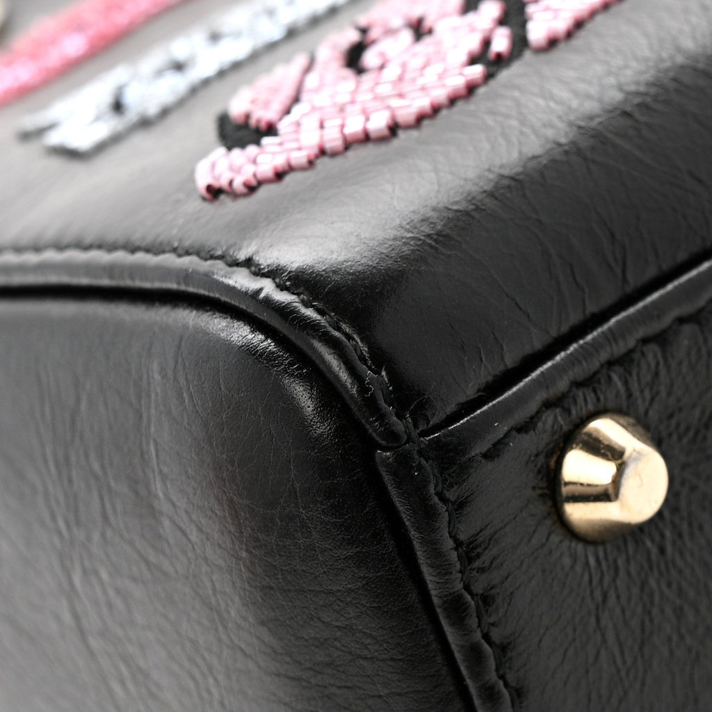 Christian Dior Calfskin Beaded Mini Lady Dior Black