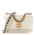 Chanel Shiny Crumpled Calfskin Quilted Chanel 19 Wallet On Chain WOC White