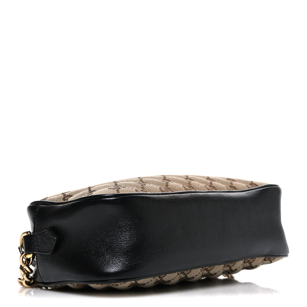 Gucci Monogram Matelasse Diagonal Small GG Marmont Chain Shoulder Bag Beige Black