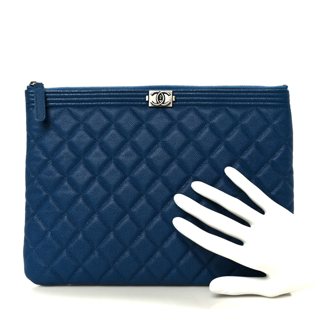 Caviar Quilted Medium Boy Cosmetic Case Blue