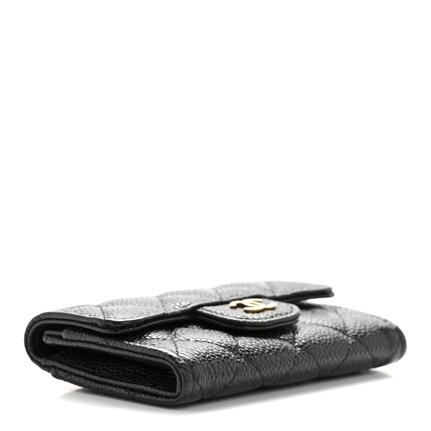 Caviar Quilted Flap Card Holder Wallet Black