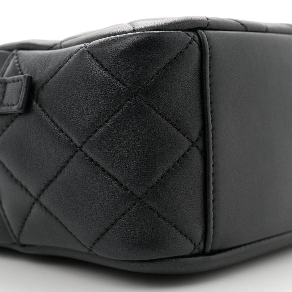 Chanel Lambskin Quilted Studded Quilted Vanity Case With Chain Black