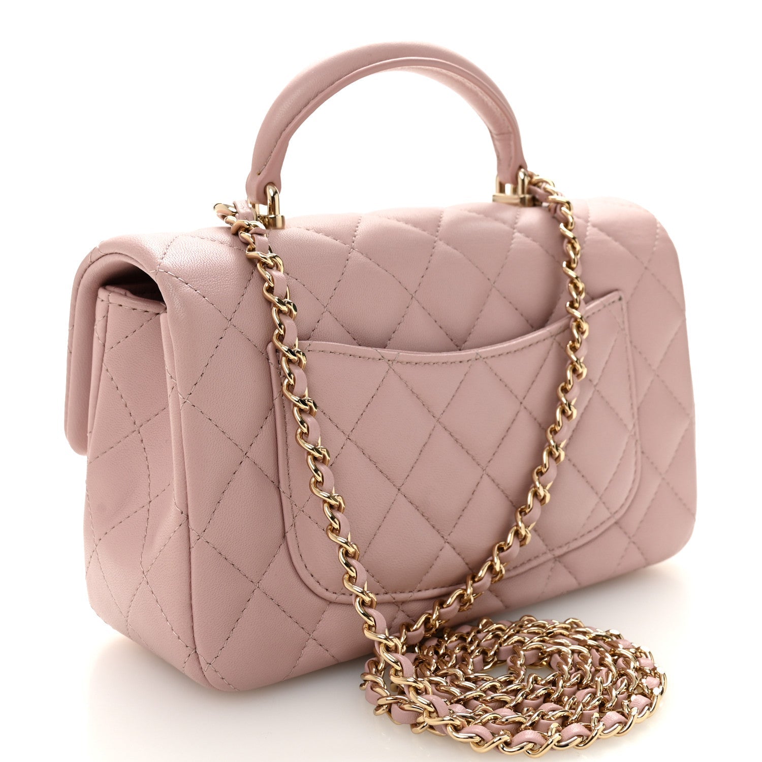 Chanel Lambskin Quilted Mini Top Handle Rectangular Flap Light Pink