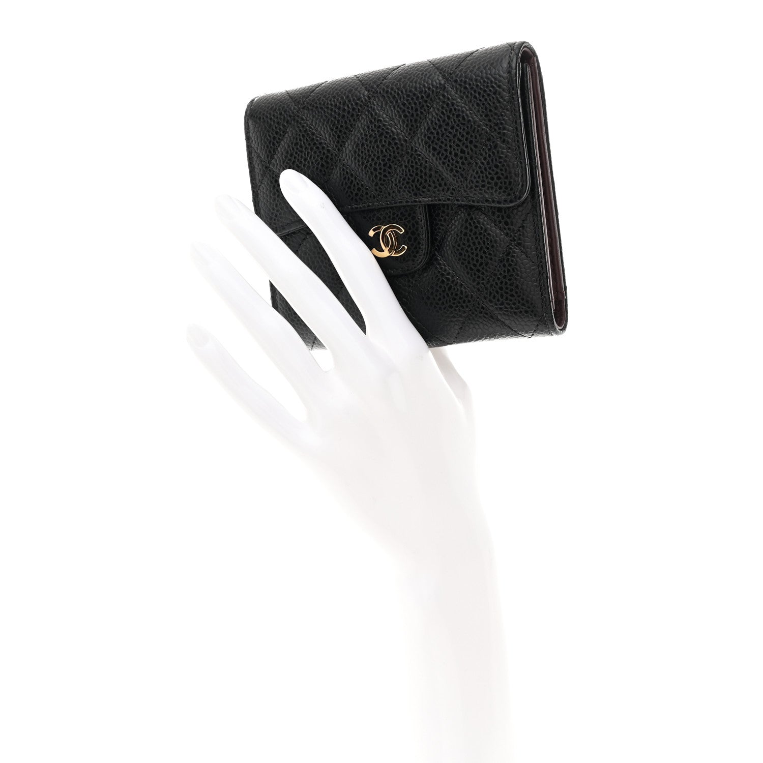Caviar Quilted Compact Flap Wallet Black