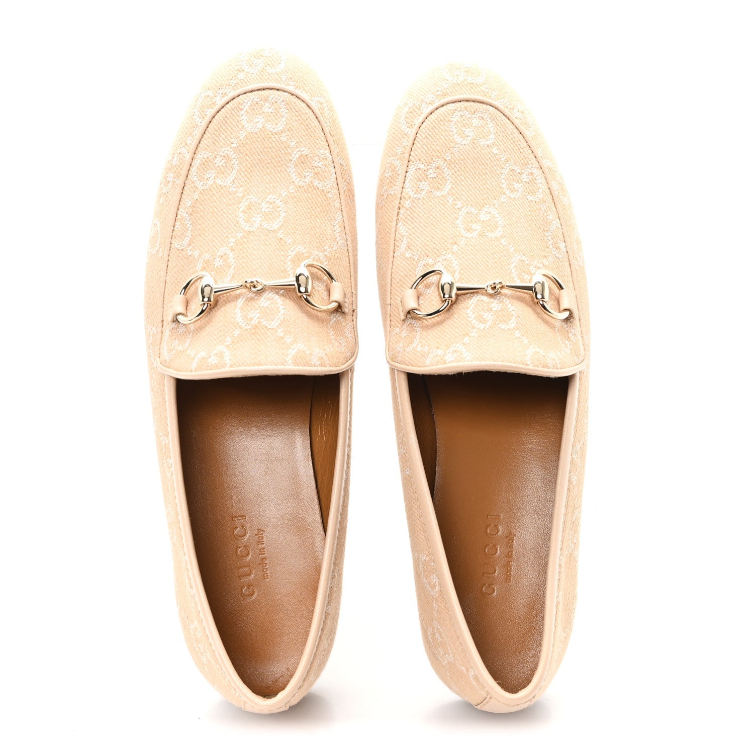 Gucci Canvas GG Monogram Horsebit Womens Jordaan Loafers 35.5 Souffle Rose