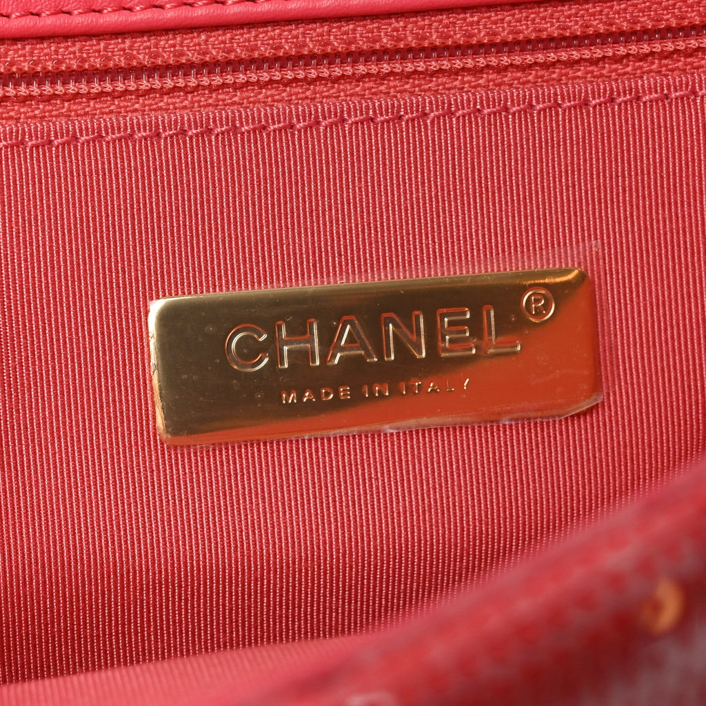 Chanel Sequin Quilted Medium Chanel 19 Flap Coral