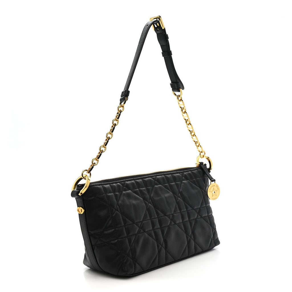 Christian Dior Lambskin Macrocannage DiorStar Hobo Bag Black