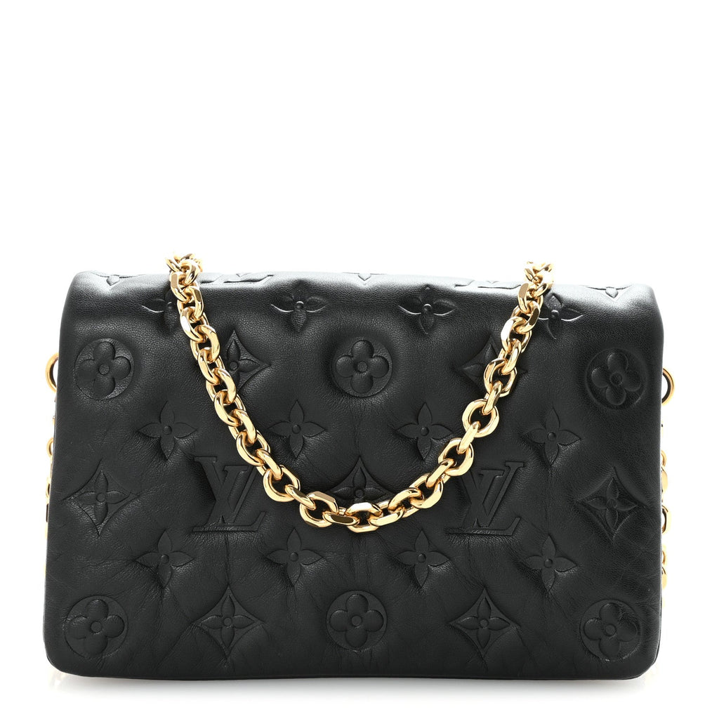 Louis Vuitton Lambskin Embossed Monogram Pochette Coussin Black