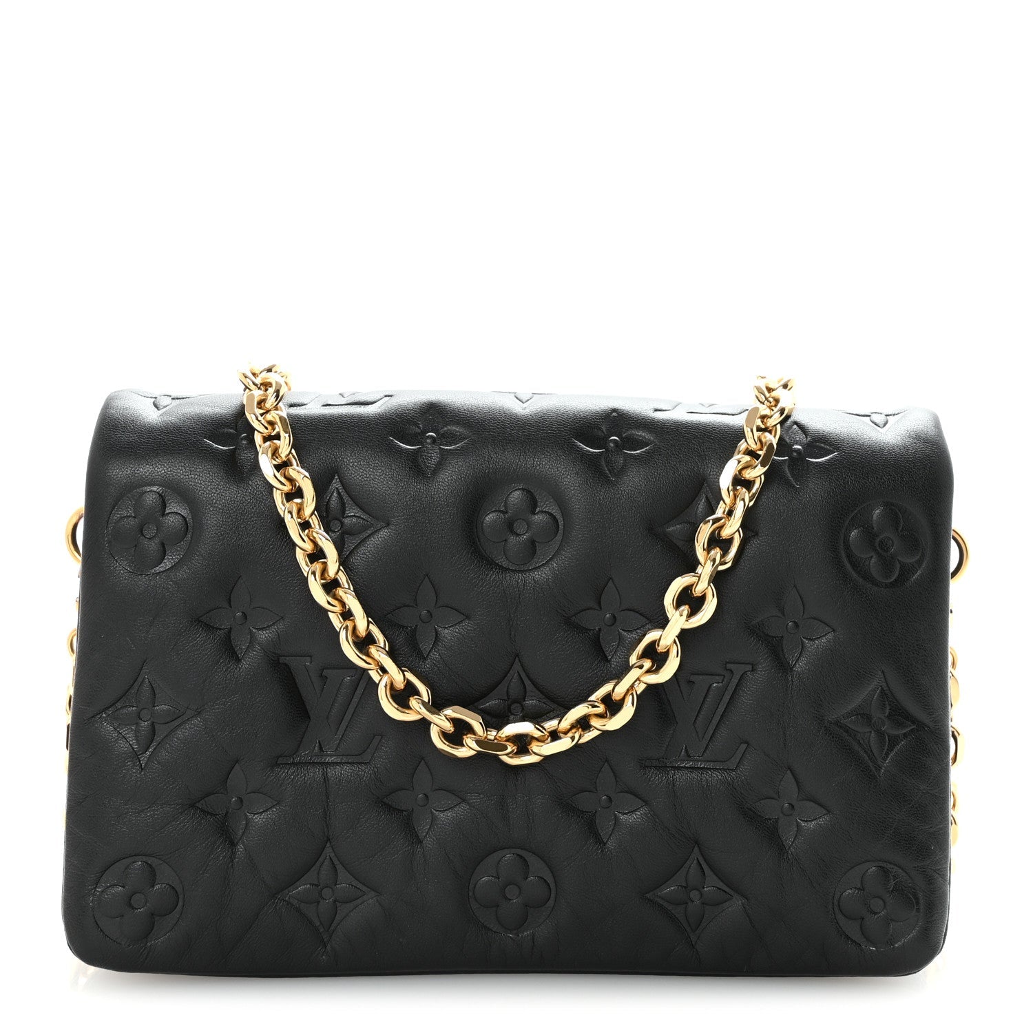 Louis Vuitton Lambskin Embossed Monogram Pochette Coussin Black