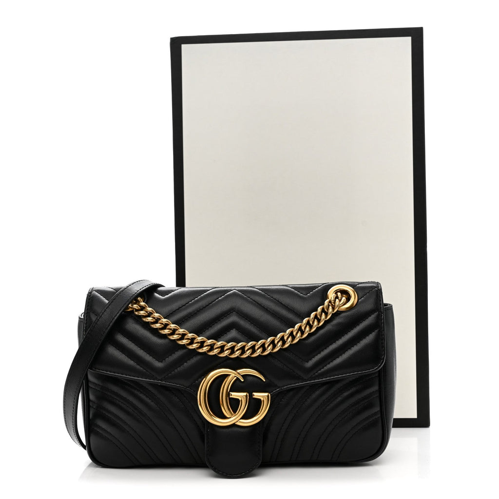 Gucci Calfskin Matelasse Small GG Marmont Shoulder Bag Black