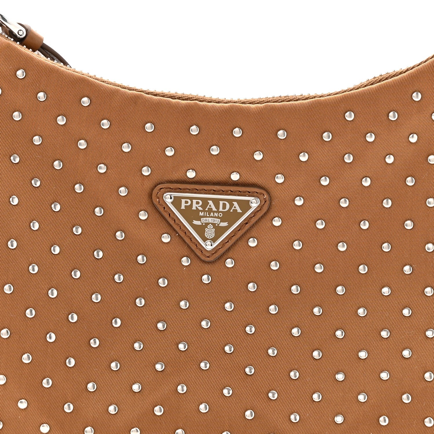 Prada Tessuto Nylon Studded Mini Re-Edition Bag Brandy
