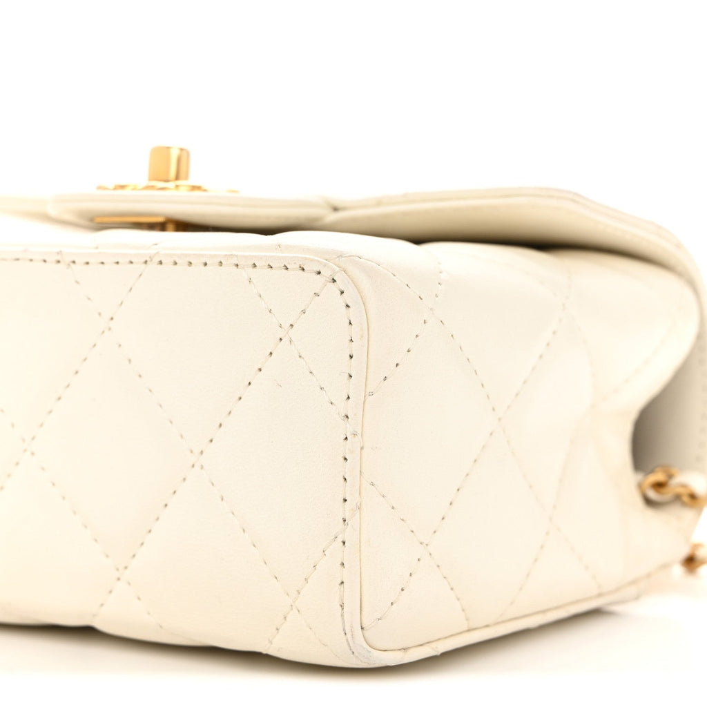 Chanel Lambskin Handle Crush Top Handle Flap Bag White