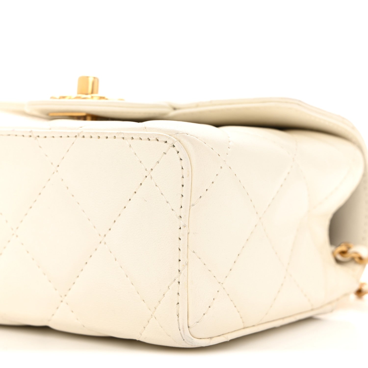 Chanel Lambskin Handle Crush Top Handle Flap Bag White