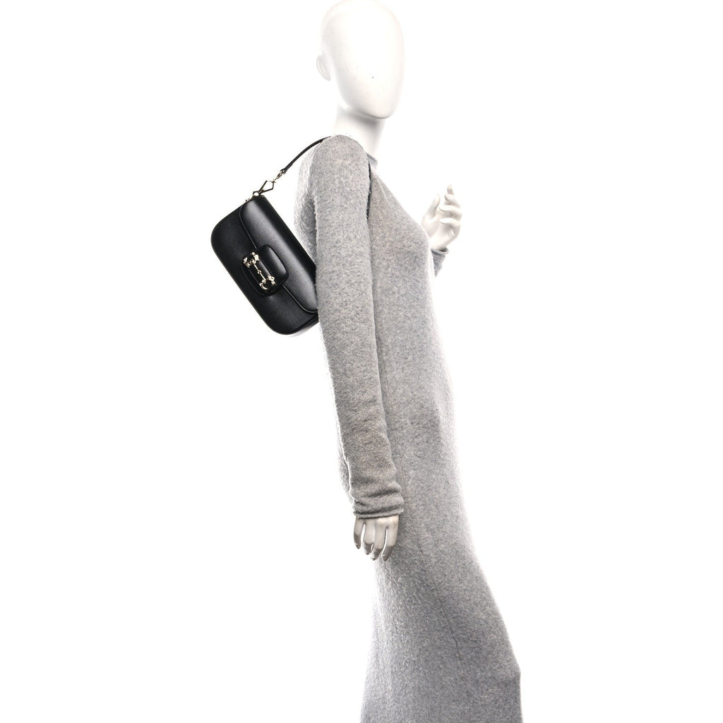 Gucci Azalea Calfskin Crystal Small Horsebit 1955 Bag Black