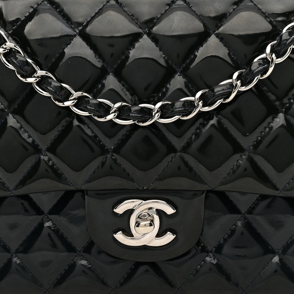 Chanel Patent Quilted Medium Double Flap Blue