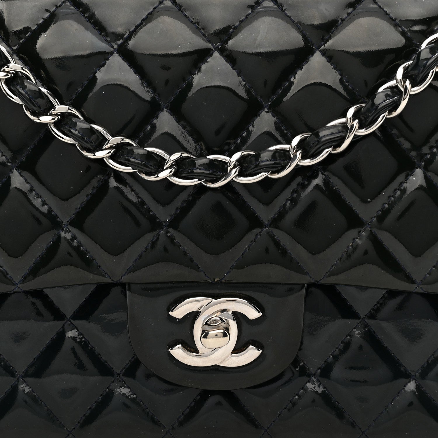 Chanel Patent Quilted Medium Double Flap Blue