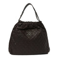 Chanel Distressed Glazed Caviar Quilted Large Elastic Tote Dark Brown