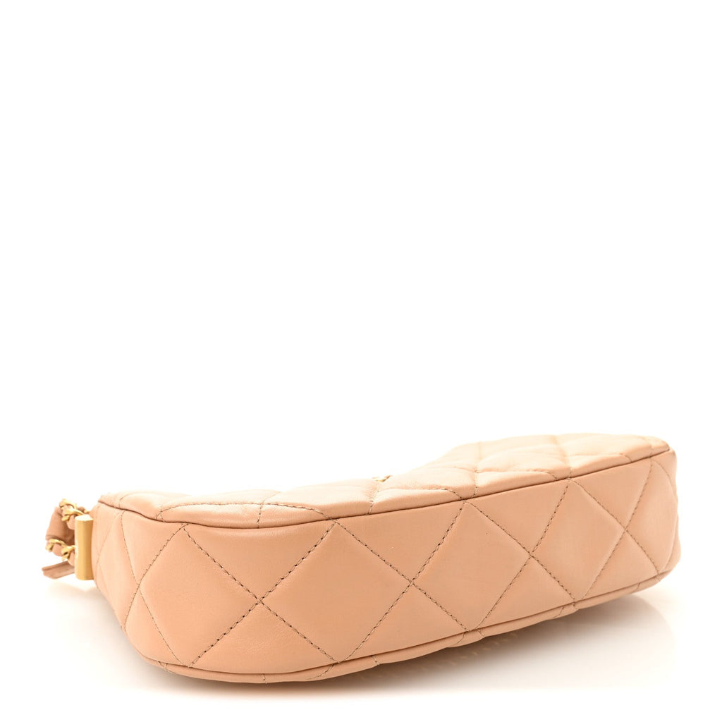 Chanel Crumpled Calfskin Quilted Braided CC Hobo Beige