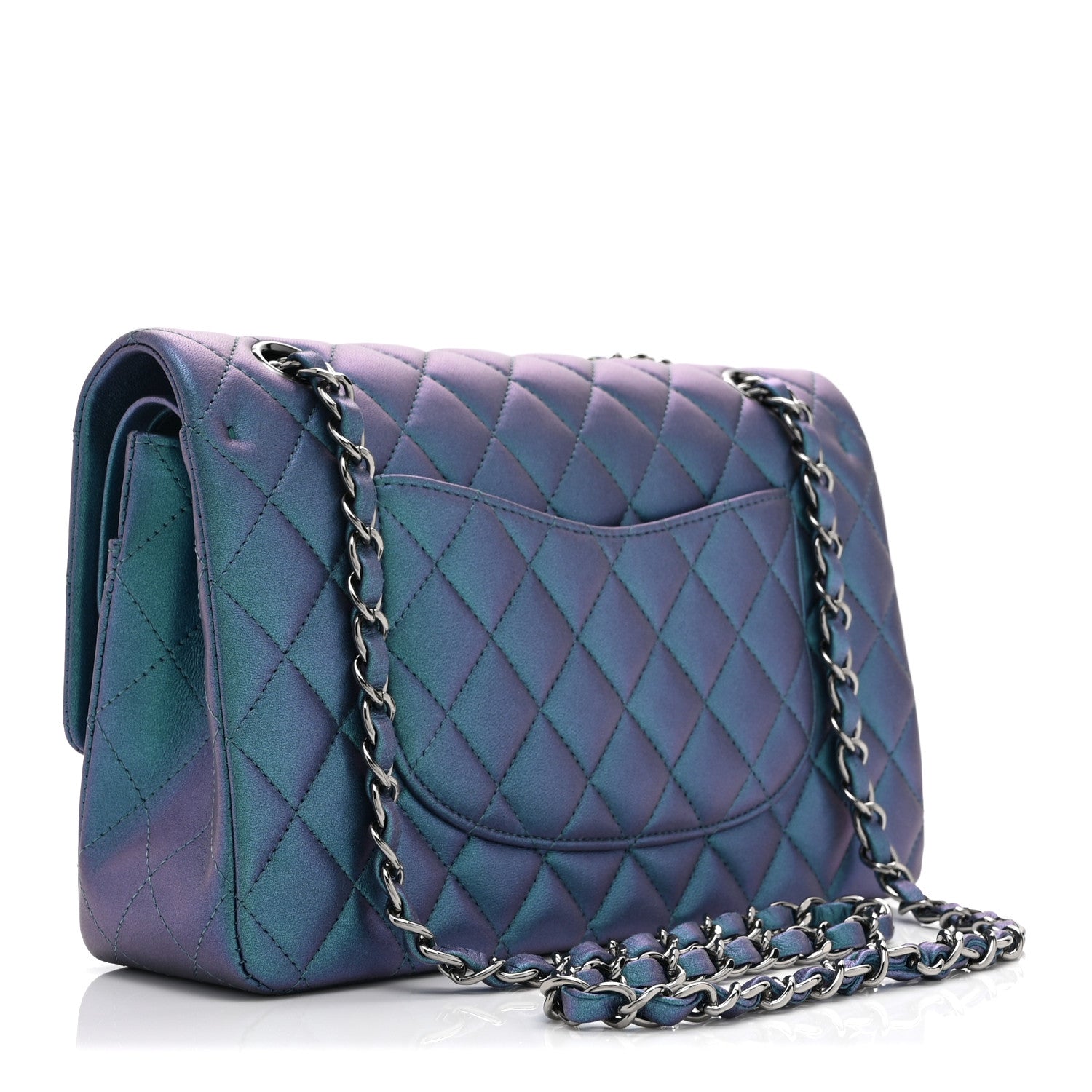 Chanel Iridescent Lambskin Quilted Medium Double Flap Turquoise