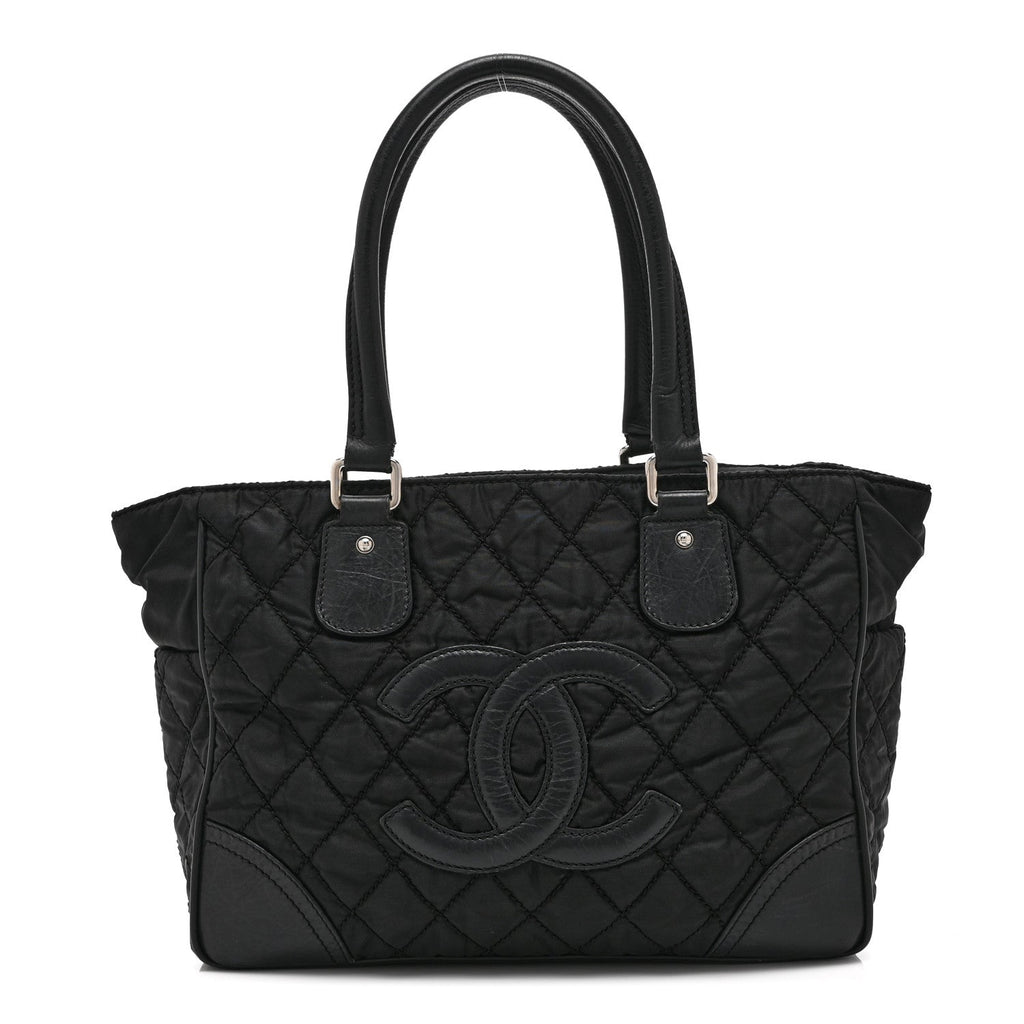 Chanel Nylon Calfskin Quilted CC Paris New York Tote Bag Black