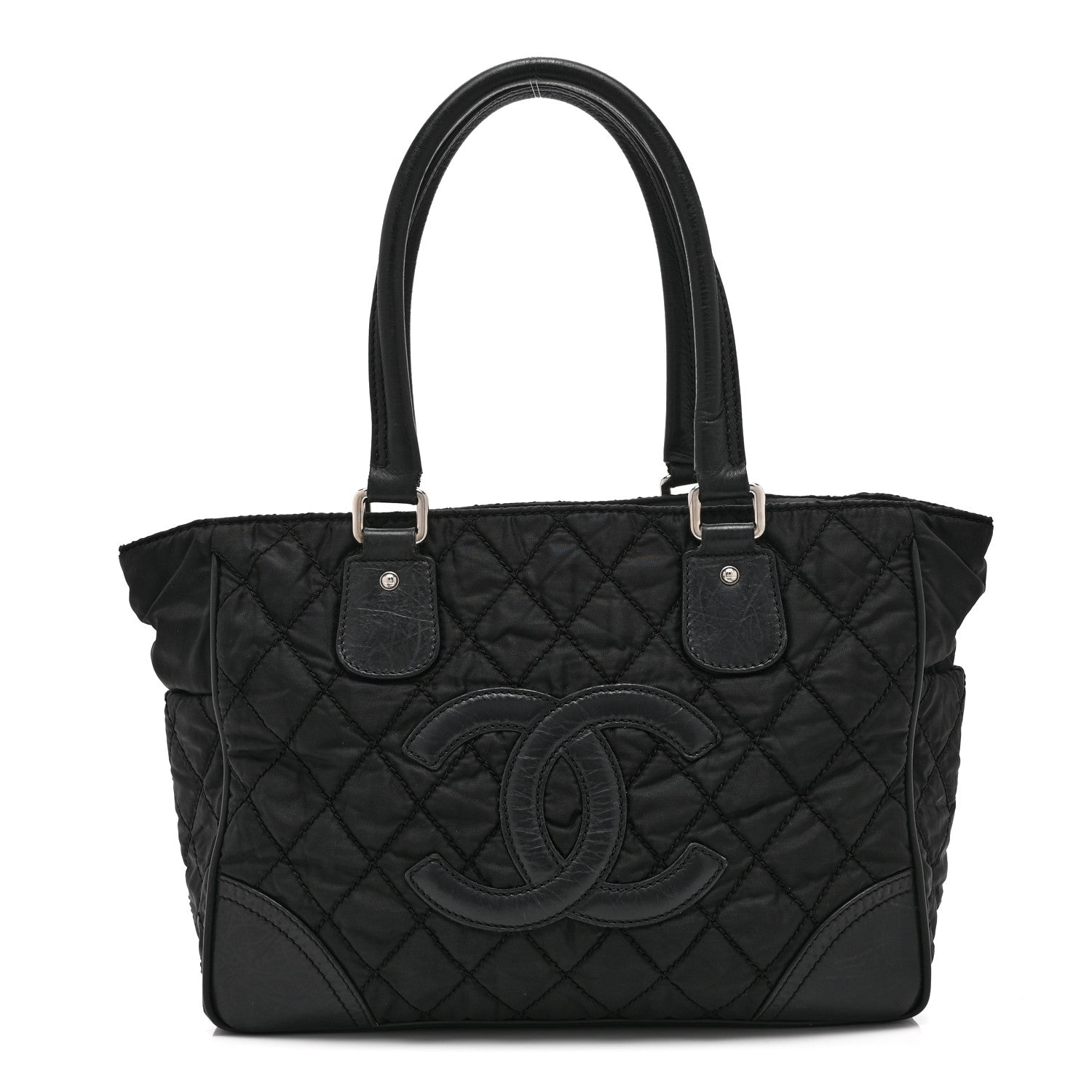 Chanel Nylon Calfskin Quilted CC Paris New York Tote Bag Black