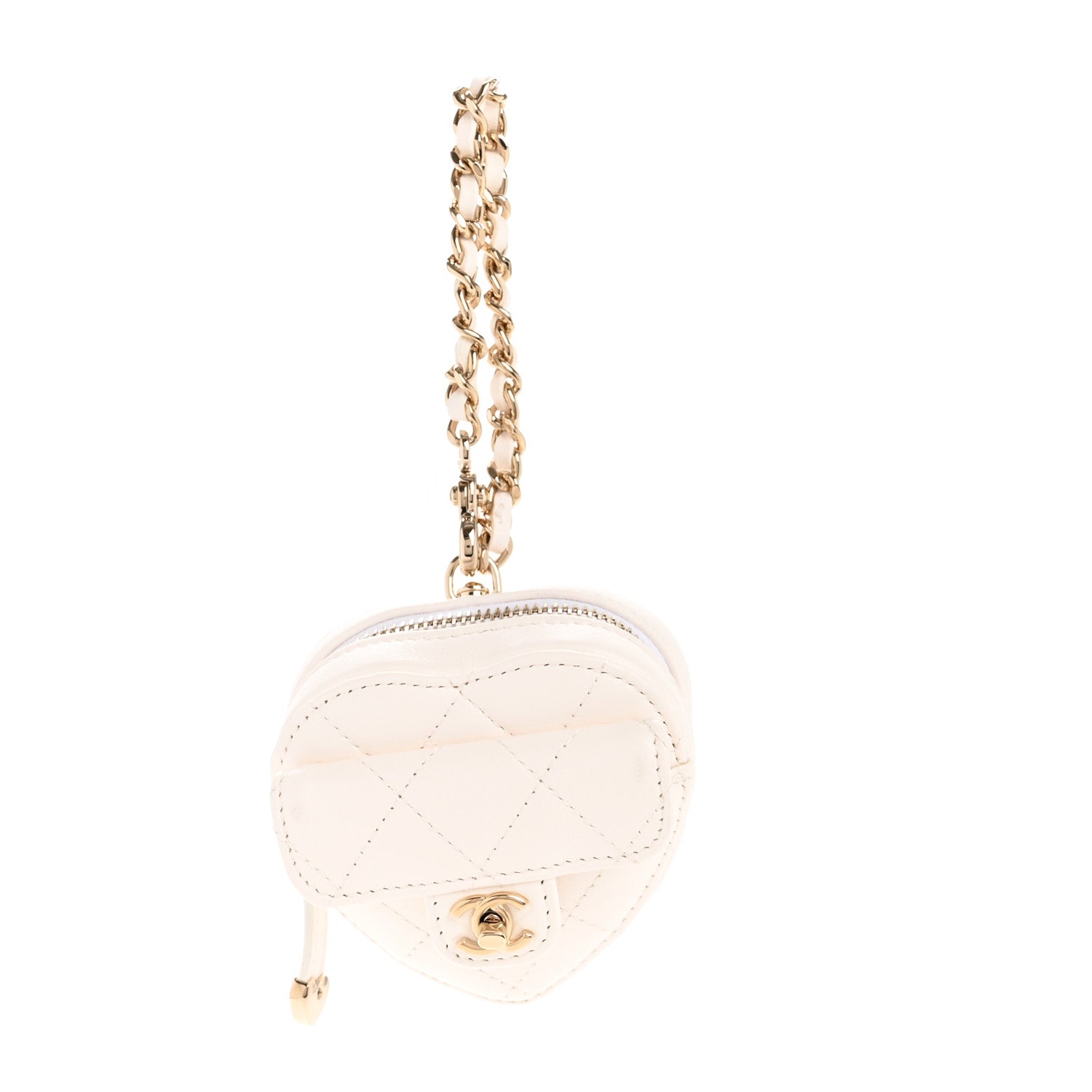 Lambskin Quilted CC Mini In Love Heart Bag Charm White